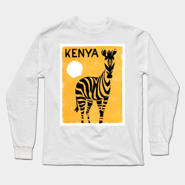 Vintage Travel Poster Kenya Zebra Long Sleeve T-Shirt by vintagetreasure